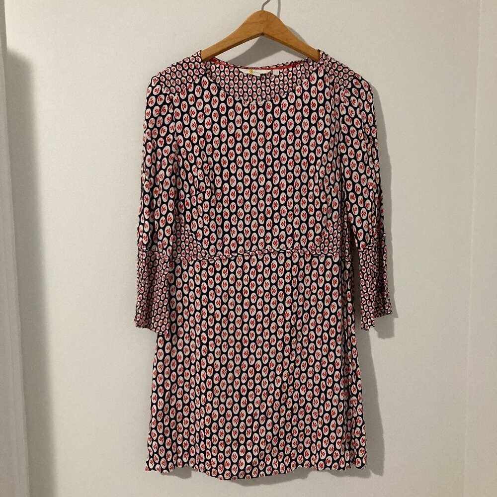 Boden Shift Mini Dress Tunic‎ Women 8R Blue Red White Geometric Print Core UK